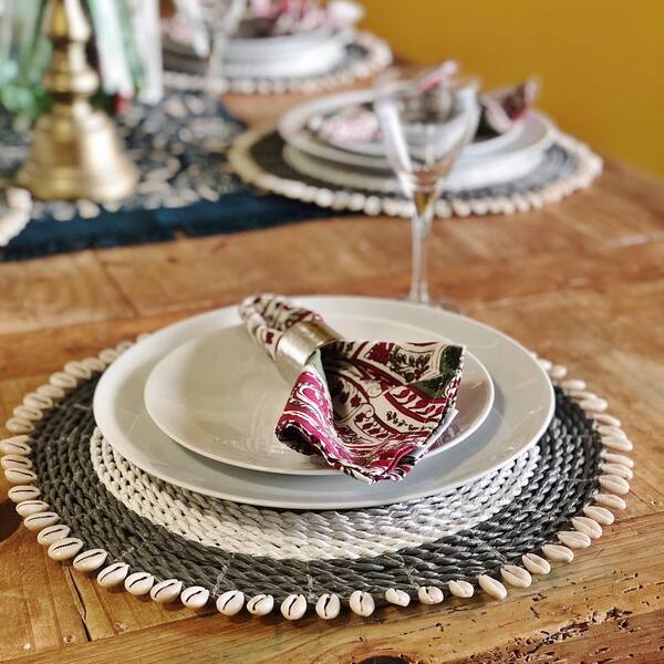 Cowrie shell placemat tablescape