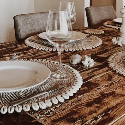 Shell placemats on dining table