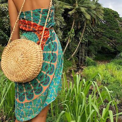 Rattan round bag with mandala sarong